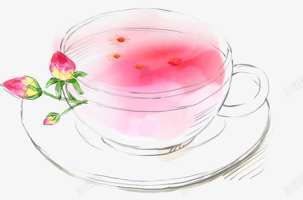 花茶psd免抠素材_新图网 https://ixintu.com 手绘 时尚 水彩 花茶
