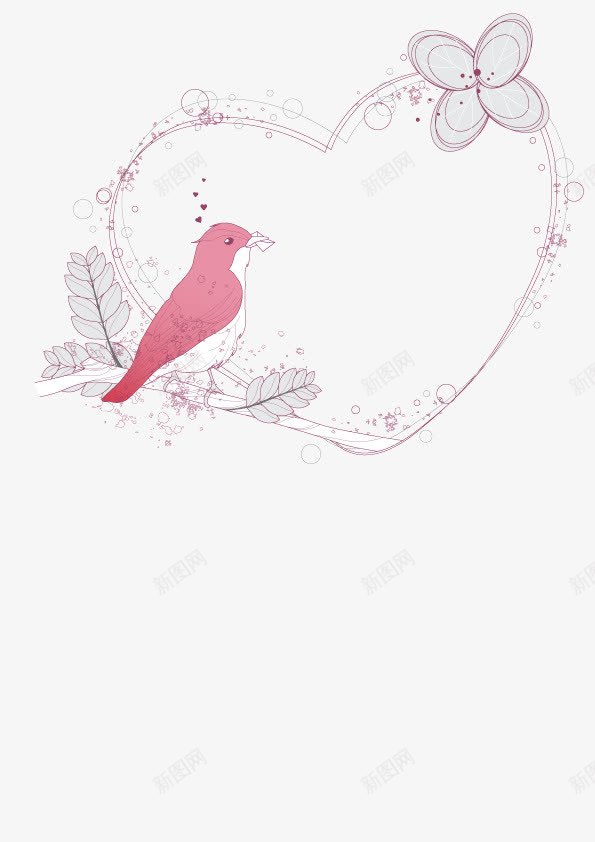 卡通素雅鸟儿爱心花纹边框素png免抠素材_新图网 https://ixintu.com 卡通 爱心 素雅 花纹 边框矢量 鸟儿