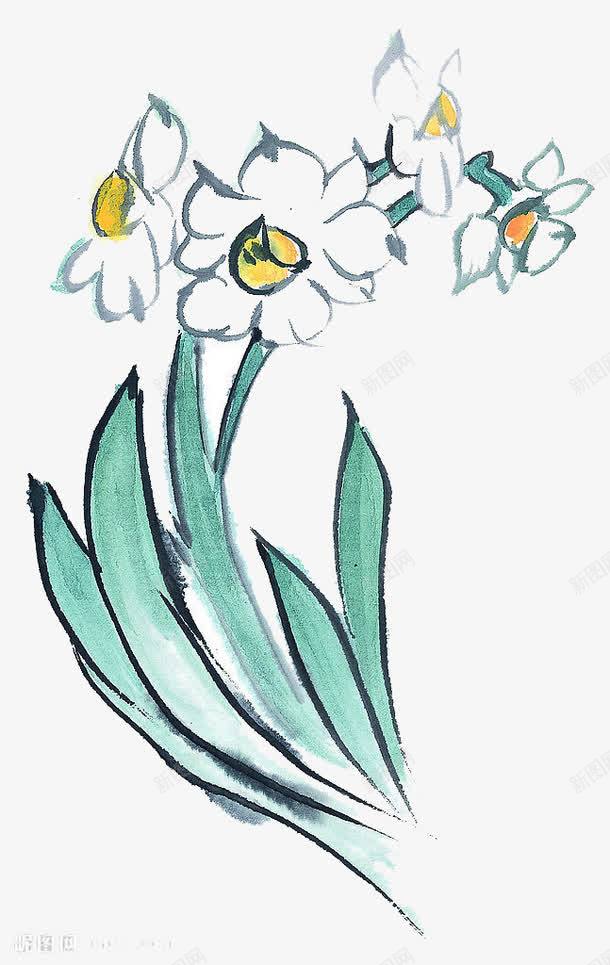 水墨水仙花png免抠素材_新图网 https://ixintu.com 中国风 国画 水仙花 水墨画