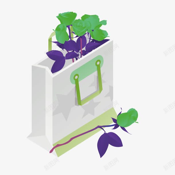 绿色花束购物袋矢量图ai免抠素材_新图网 https://ixintu.com 手提袋 绿色 购物袋 矢量图