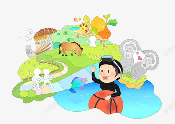 手绘旅游风景插画png免抠素材_新图网 https://ixintu.com 动漫 可爱 房子建筑 文艺 甜美 男孩 绘画 艺术