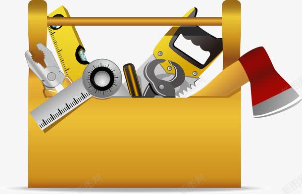 手绘齐全工具png免抠素材_新图网 https://ixintu.com 卡通 尺子 工具 手绘 斧头 钳子 锯子 黄色