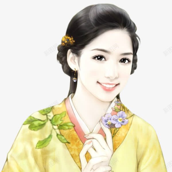 花朵黄裙女子png免抠素材_新图网 https://ixintu.com 女子 花朵