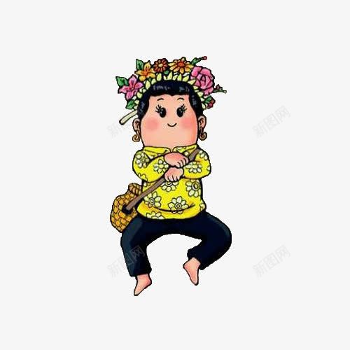 戴草帽跳骑马舞的惠安女png免抠素材_新图网 https://ixintu.com 卡通 惠安女 戴花帽 跳骑马舞