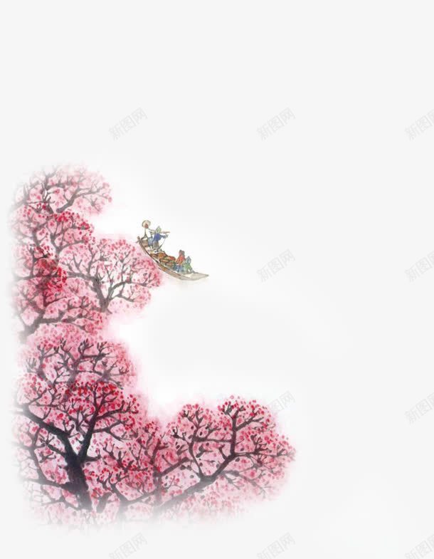 桃树png免抠素材_新图网 https://ixintu.com 中国风 桃树 桃花林 渔船