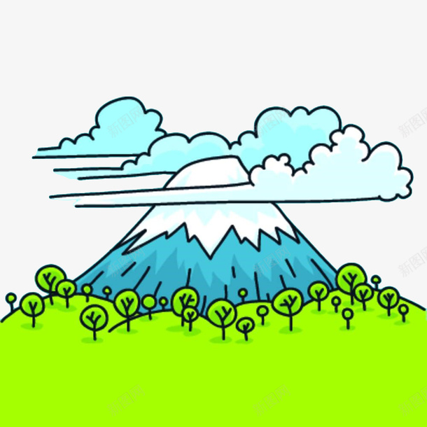 手绘富士山png免抠素材_新图网 https://ixintu.com 云 地貌 富士山 山 手绘 简笔山 简笔画 简笔画山 绿色 美丽的富士山