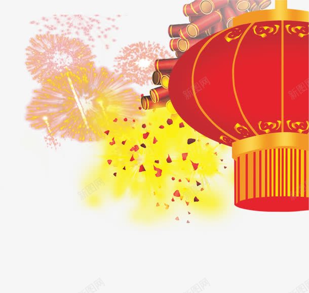 鞭炮灯笼png免抠素材_新图网 https://ixintu.com 灯笼 爆竹 红色 节日装饰