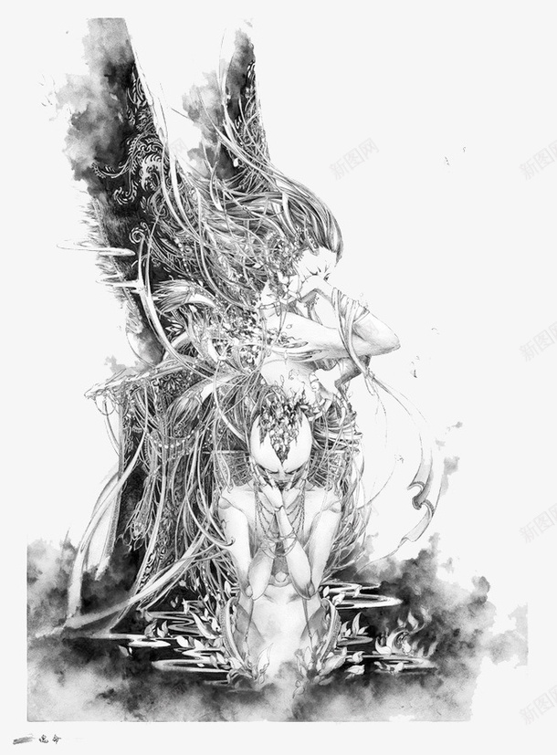 黑白抽象神女插画png免抠素材_新图网 https://ixintu.com 抽象 插画 神女 黑白