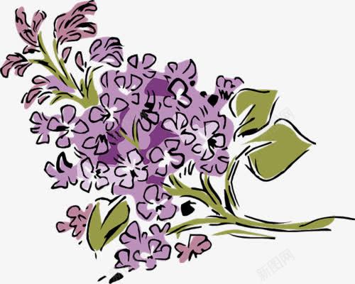 卡通丁香花png免抠素材_新图网 https://ixintu.com 丁香 卡通 手绘 粉色花朵 绿色叶子