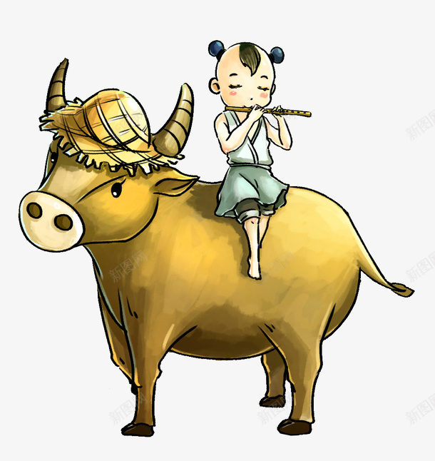 手绘水彩插图清明节吹笛子的牧童png免抠素材_新图网 https://ixintu.com 可爱插画 吹笛子 手绘 水彩插图 清明节 牧童
