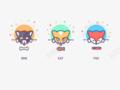 动物图标psd_新图网 https://ixintu.com 扁平化 狐狸 猫