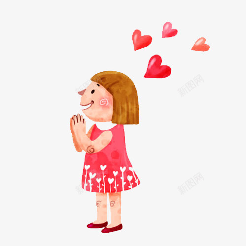 卡通站立兴奋的女孩png免抠素材_新图网 https://ixintu.com 兴奋的女孩 卡通 爱心装饰 祈祷的女孩 站立