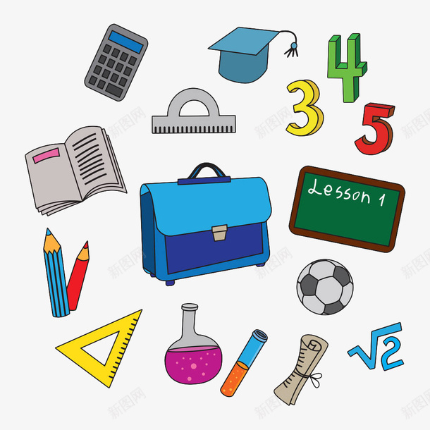 手绘彩色学习用品图标png_新图网 https://ixintu.com 学习用品 彩色手绘 手绘 教室 教课 课堂图标