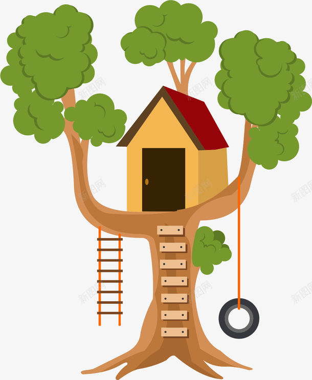 游乐设施卡通树屋png免抠素材_新图网 https://ixintu.com 卡通 卡通树屋 卡通矢量树屋 卡通风格 扁平风格 树上房屋 游乐设施 矢量树屋
