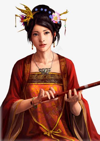 红色古装拿笛古典美女png免抠素材_新图网 https://ixintu.com 古典 古装 红色 美女