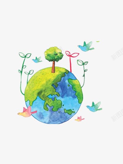 手绘绿色地球图标png_新图网 https://ixintu.com 图标 地球 手绘 环保 绿色