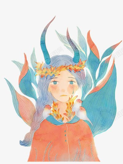 唯美插画png免抠素材_新图网 https://ixintu.com 女孩 彩色 水草 装饰