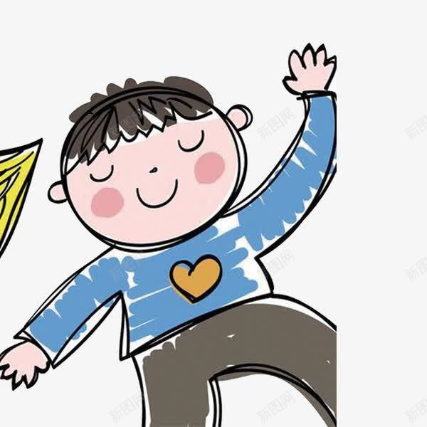 卡通小男孩png免抠素材_新图网 https://ixintu.com 卡通 卷发 手 手绘 男孩 眼睛 简图 蓝色衣服