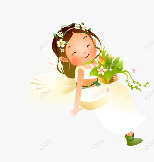 卡通手绘捧花朵可爱小仙女png免抠素材_新图网 https://ixintu.com 卡通的人物 可爱的小仙女 手绘的小仙女 捧花朵的小仙女