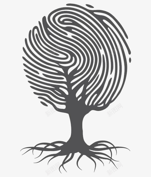 指纹png免抠素材_新图网 https://ixintu.com 手会指纹 手绘树 指纹图 指纹树 树叶 树木 植物 茂密的树 黑色