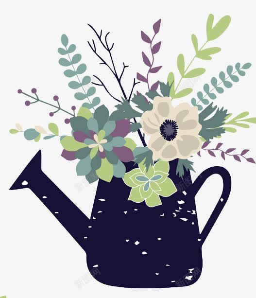 花洒花瓶png免抠素材_新图网 https://ixintu.com 彩绘 插着花的洒水器 水壶 花洒花瓶素材