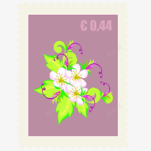 粉色花朵邮票png免抠素材_新图网 https://ixintu.com 叶子 数字 花朵 花蕊 邮票