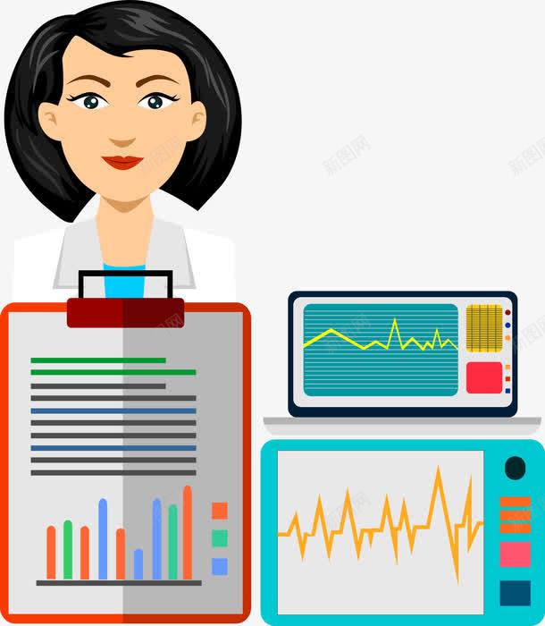 手绘医疗信息矢量图ai免抠素材_新图网 https://ixintu.com 健康检查 医务人员 心电图 扁平 手绘 矢量图