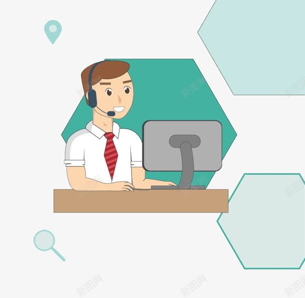 职业对讲员png免抠素材_新图网 https://ixintu.com 办公桌 电脑 男人 职业装 蓝色布景