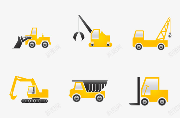 黄黑工程车图标png_新图网 https://ixintu.com PNG图标 卡通车 工程车 挖掘机 车子 黄黑色