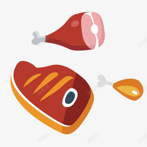 肉类美食矢量图eps免抠素材_新图网 https://ixintu.com 大腿肉 牛排 矢量肉类美食 鸡腿 矢量图
