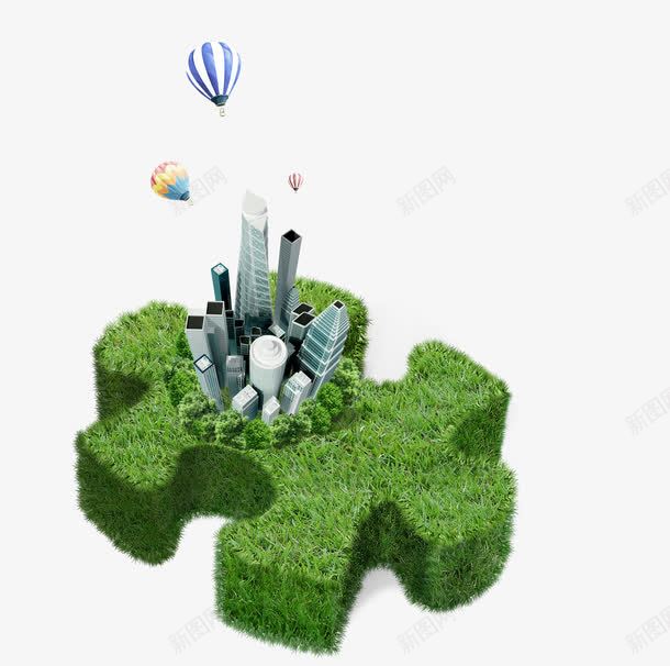 绿草上的建筑png免抠素材_新图网 https://ixintu.com 建筑 热气球 草地