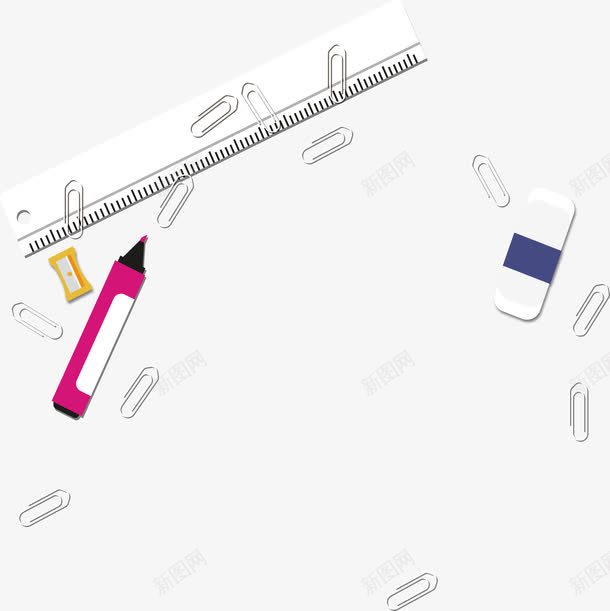 白色直尺马克笔png免抠素材_新图网 https://ixintu.com 回形针 橡皮擦 直尺 矢量png