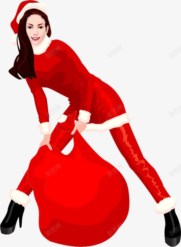 手绘圣诞装美女png免抠素材_新图网 https://ixintu.com 圣诞装美女 手绘 礼物袋