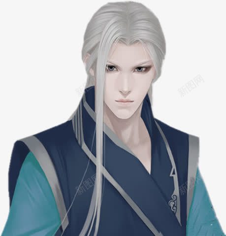 蓝衣白色长发男子png免抠素材_新图网 https://ixintu.com 男子 白色 长发