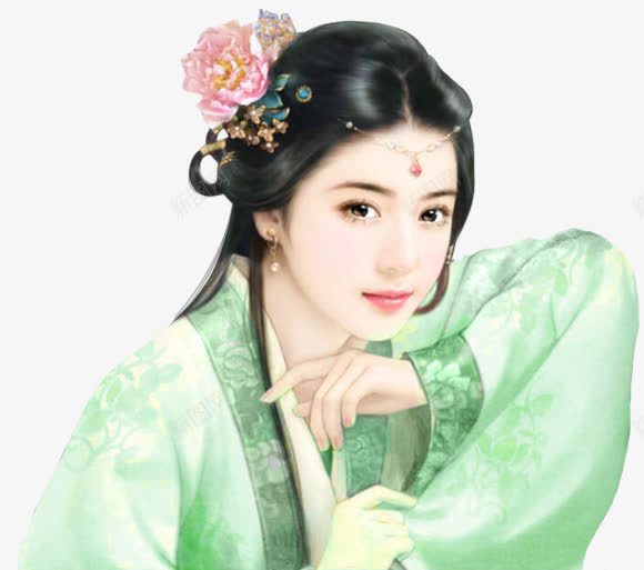 头戴花朵绿裙忧郁女子png免抠素材_新图网 https://ixintu.com 女子 忧郁 花朵