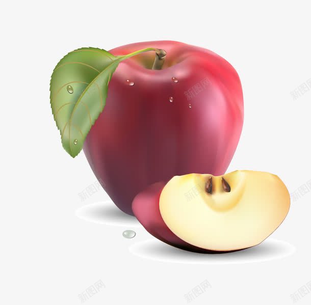 苹果png免抠素材_新图网 https://ixintu.com 切开的苹果 叶子 矢量苹果 红苹果 苹果免抠元素