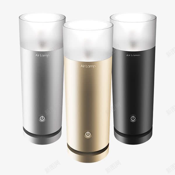 3个空气进化器png免抠素材_新图网 https://ixintu.com 产品实物 加湿型 家用 金色 黑色