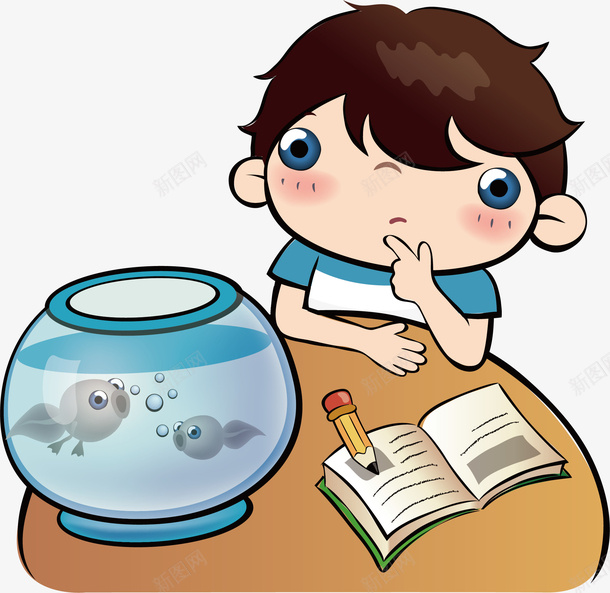 发呆的小男孩矢量图ai免抠素材_新图网 https://ixintu.com 发呆 小男孩 小鱼 矢量图