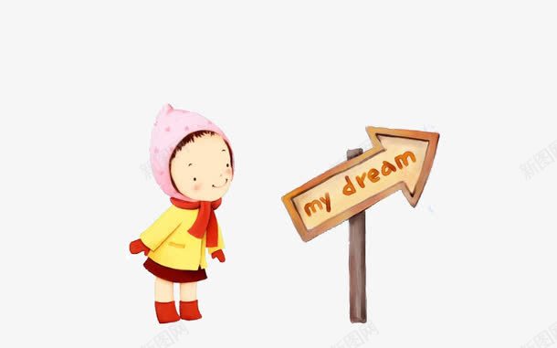 女孩与路标png免抠素材_新图网 https://ixintu.com 红围巾 路标 载帽女孩 迷路