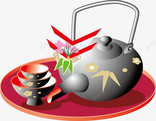茶壶茶碗png免抠素材_新图网 https://ixintu.com 托盘 矢量素材 茶壶 茶碗