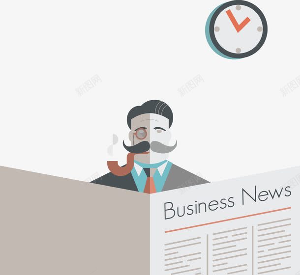 看报纸的人矢量图eps免抠素材_新图网 https://ixintu.com 人 报纸 钟表 矢量图