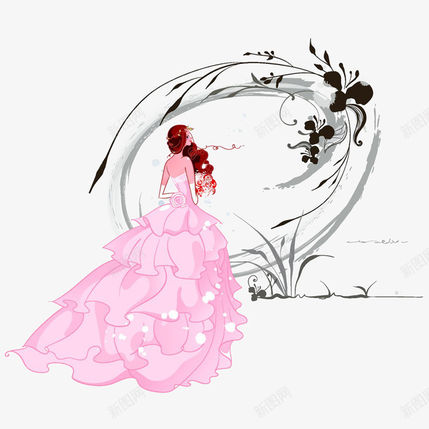 时尚插画拿花的新娘png免抠素材_新图网 https://ixintu.com 中国风 兰花 婚礼 拿花的美女 捧花 插画 新娘 时尚