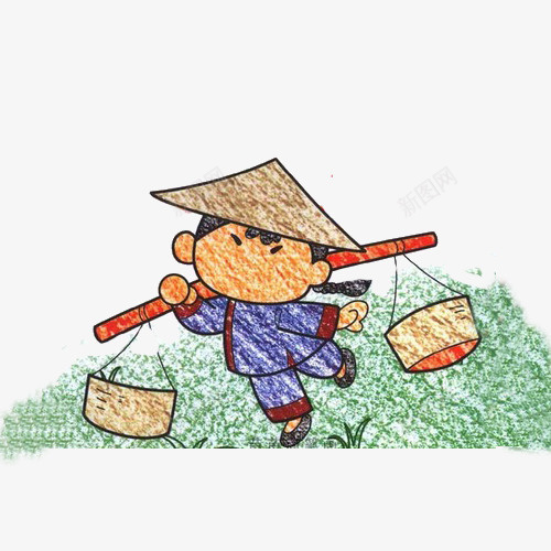 手绘小孩子挑担子png免抠素材_新图网 https://ixintu.com 儿童画 卡通担子 彩铅画 手绘小孩 手绘担子 担子 担水 挑担子图