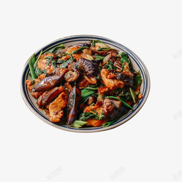 茄子肉片炒菜png免抠素材_新图网 https://ixintu.com 产品实物 健康 家常 葱花
