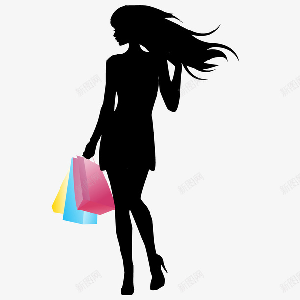 手绘黑色剪影购物女孩png免抠素材_新图网 https://ixintu.com 剪影 女孩 手绘 手绘黑色剪影购物女孩 购物 黑色