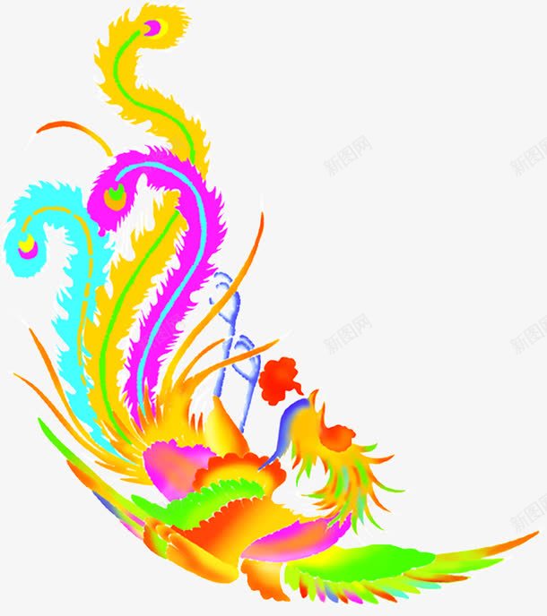 手绘炫彩凤凰美景png免抠素材_新图网 https://ixintu.com 凤凰 美景