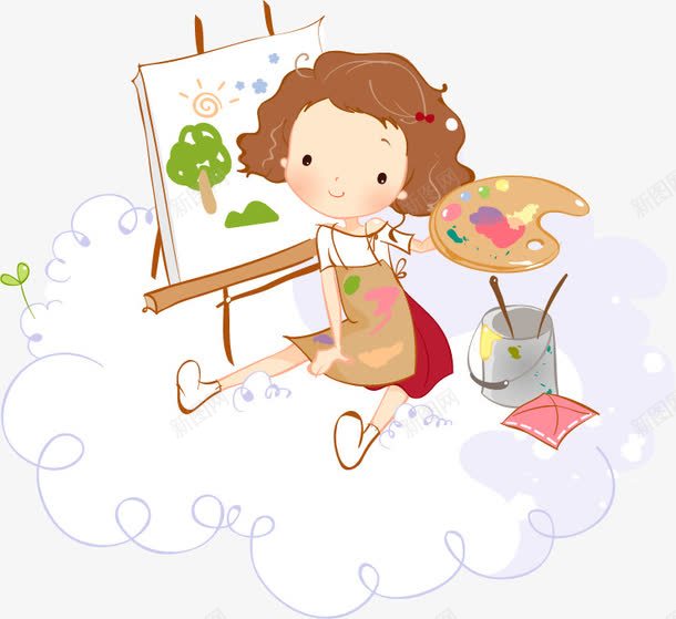 手绘白色花朵女孩画板矢量图ai免抠素材_新图网 https://ixintu.com 女孩 手绘 画板 白色 花朵 矢量图
