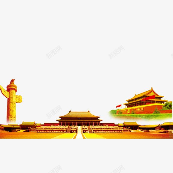 天安门png免抠素材_新图网 https://ixintu.com 华表 古建筑 天安门 故宫 金色