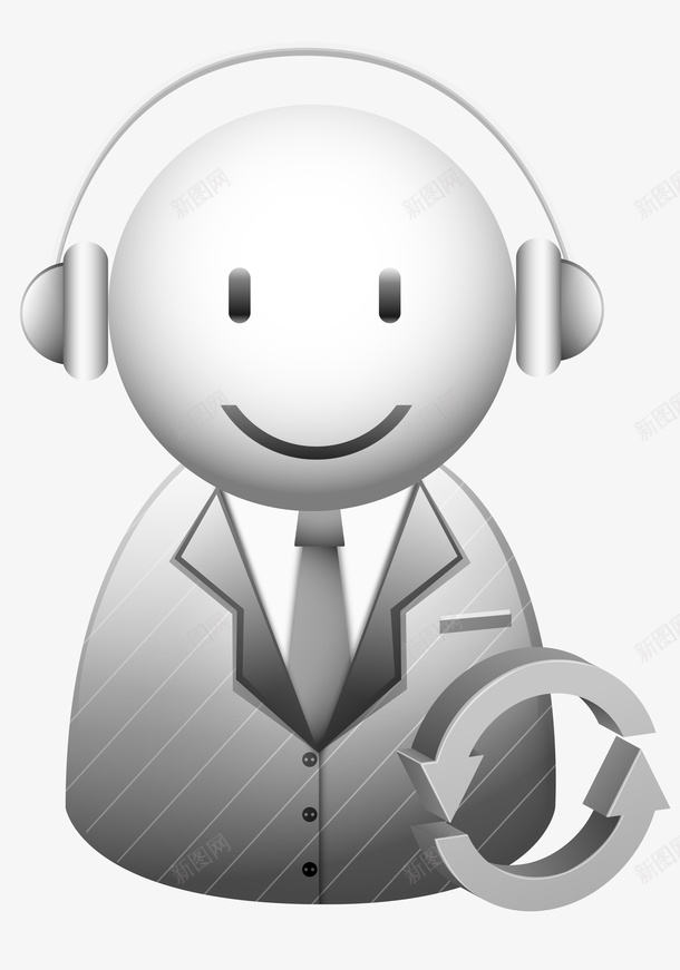 灰色卡通版的话务员png免抠素材_新图网 https://ixintu.com 卡通人物 卡通手绘 客服 箭头 耳机 装饰图 话务员