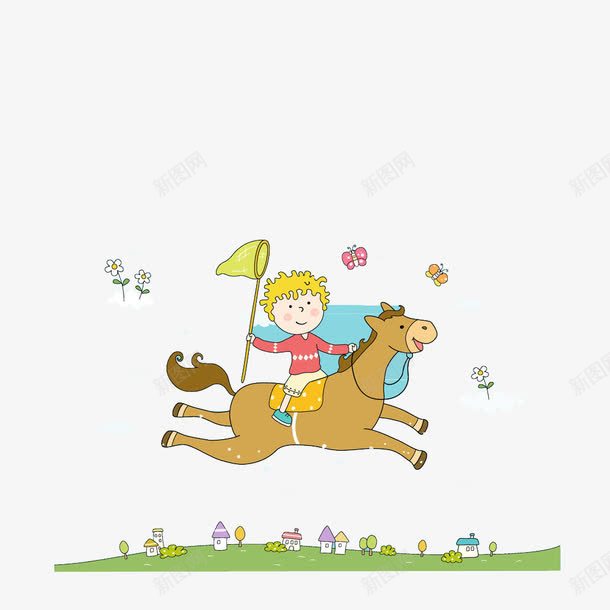 可爱男孩骑马捉蝴蝶png免抠素材_新图网 https://ixintu.com PNG 可爱 捉蝴蝶 男孩 骑马